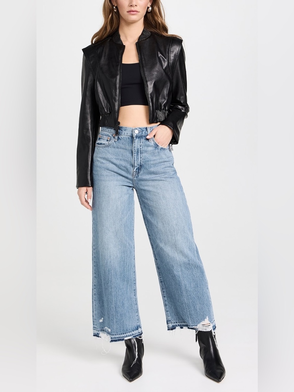 Pistola Loretta High Rise Wide Leg Ankle Jeans Revalry Vintage Distressed Raw He